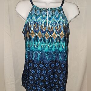 Sleeveless Blue Ikat Print Women’s Top